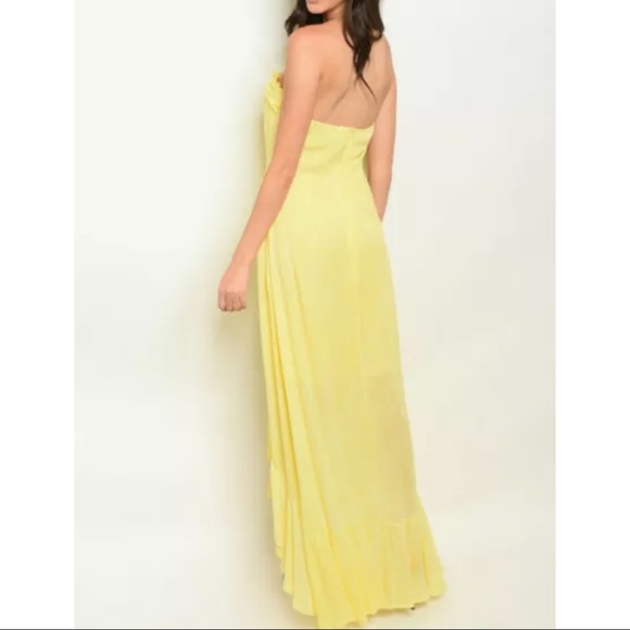 Misses Yellow High Low Maxi Dress Size Small Strapless Ruffled New - Picture 2 of 3
